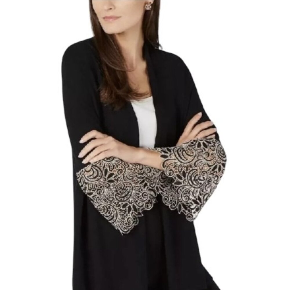 NWOT ALFANI Lightweight black cardigan with lacy bell sleeve